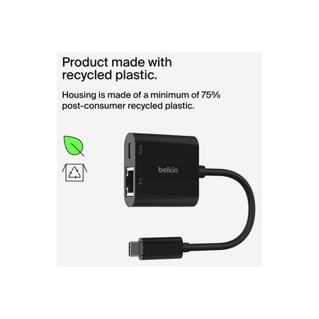 Belkin - USB C To Ethernet + Charge Adapter - Gigabit Ethernet Port for USB C Devices - Black
