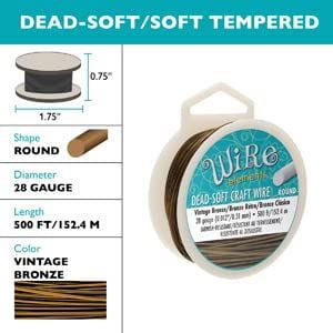 The Beadsmith Wire Elements Craft Wire – Tarnish Resistant, Soft Temper, Round, Vintage Bronze Color – 0.32mm, 28 Gauge, 500 Feet Spool – Jewelry Making, Wire Wrapping, & Other DIY Crafts