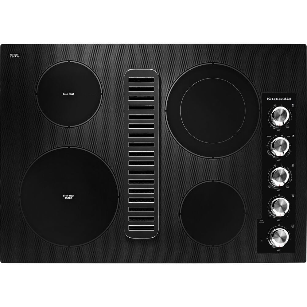 KitchenAid KCED600GBL 30 inch Black 4 Burner Electric Downdraft Cooktop