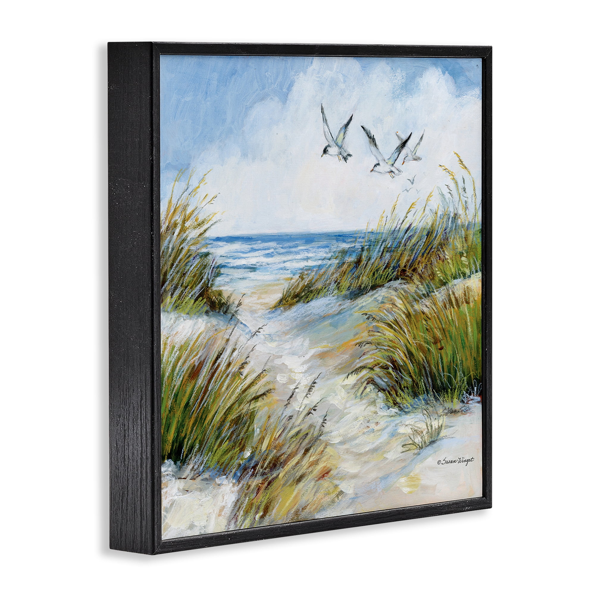 Stupell Industries Beach Path Seagulls Overhead Black Framed Giclee Art, design by Susan Winget