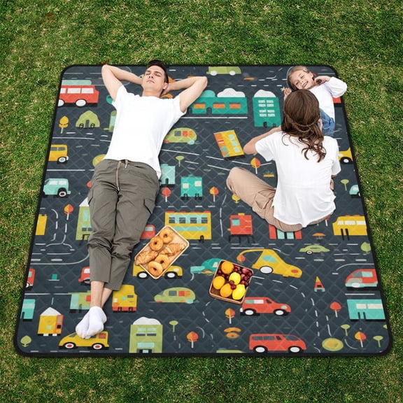 Cars Road Beach Blanket Outdoor Picnic Blanket 78"x 78" Waterproof Foldable for Beach Camping Travel Hiking Grass Lawn Park