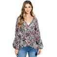 thumbnail image 2 of Love Stitch Women's Floral Long Sleeve Wrap Blouse (S, Black/Pink), 2 of 4