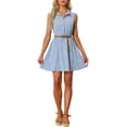 thumbnail image 1 of Vestido sin mangas de media abertura con estampado floral para mujer Inspire Chic, largo hasta la rodilla, con cinturón, talla XS, estampado azul, 1 of 6
