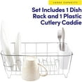 thumbnail image 2 of Dish Drying Rack & Cutlery Holder 2 Piece Set - Compact Sink-Fitting Dish Drainer with Rubberized Undercoating, Space-Saving Kitchen Organizer for Plates, Cups, Bowls & Utensils in Sink, White, 2 of 5