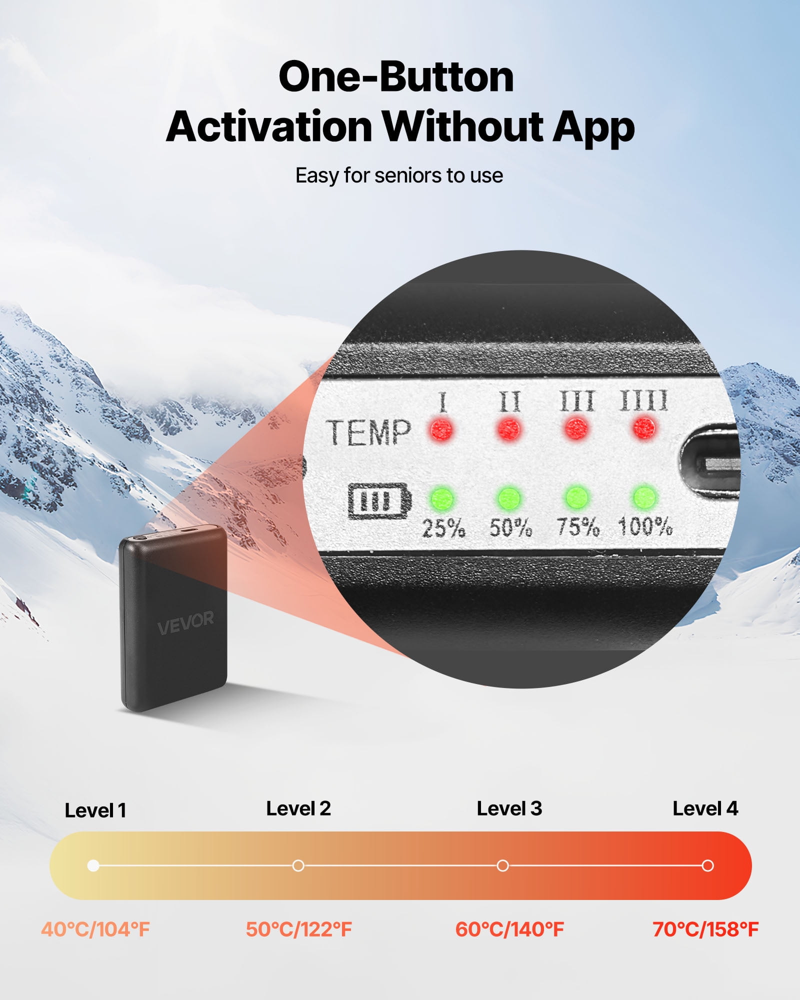 VEVOR Heated Socks, 5000mAh Battery Powered, Rechargeable Heating Socks with 4 Heating Levels, Electric Heated Sock for Men Women, Foot Warmer for Hunting Riding Camping Hiking Skiing, Outdoor Work