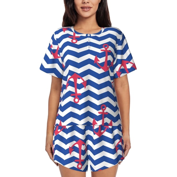 Fotbe Nautical Anchors Conjunto de Pijama Estampado para Mujer, 2 Piezas, Ropa de Dormir con Camiseta de Manga Corta y Shorts Suaves-3X-Large