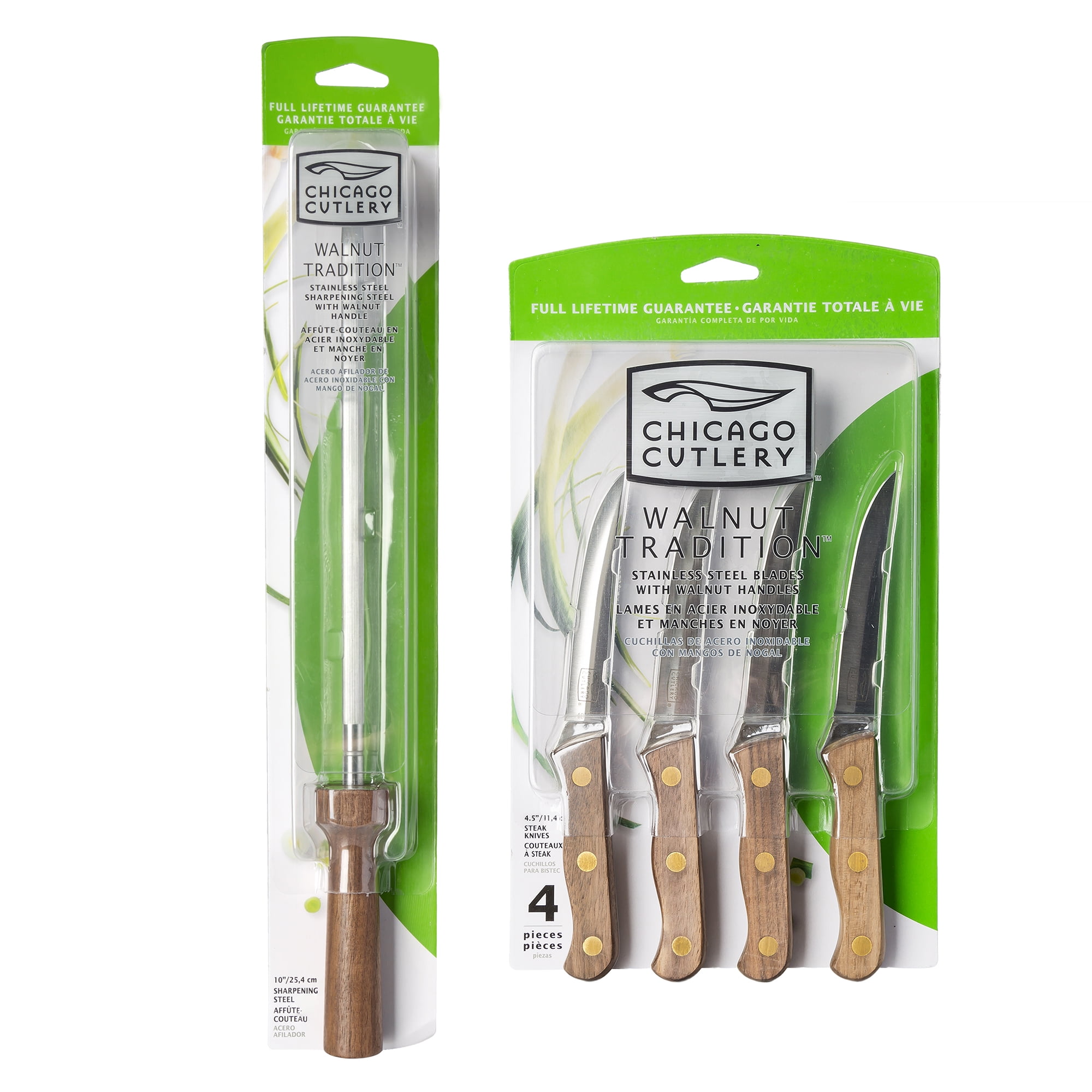 Chicago Cutlery Walnut Tradition 4 Piece Steak Knife Set and 10Inch