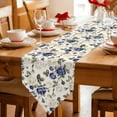 thumbnail image 2 of Blue Floral Leaves Table Runner Linen Burlap Table Runner 72 Inches Long Farmhouse Abstract Art Flowers Dresser Scarves for Kitchen Island Coffee Dining Room Party Wedding Holiday Decor 18"x72", 2 of 8