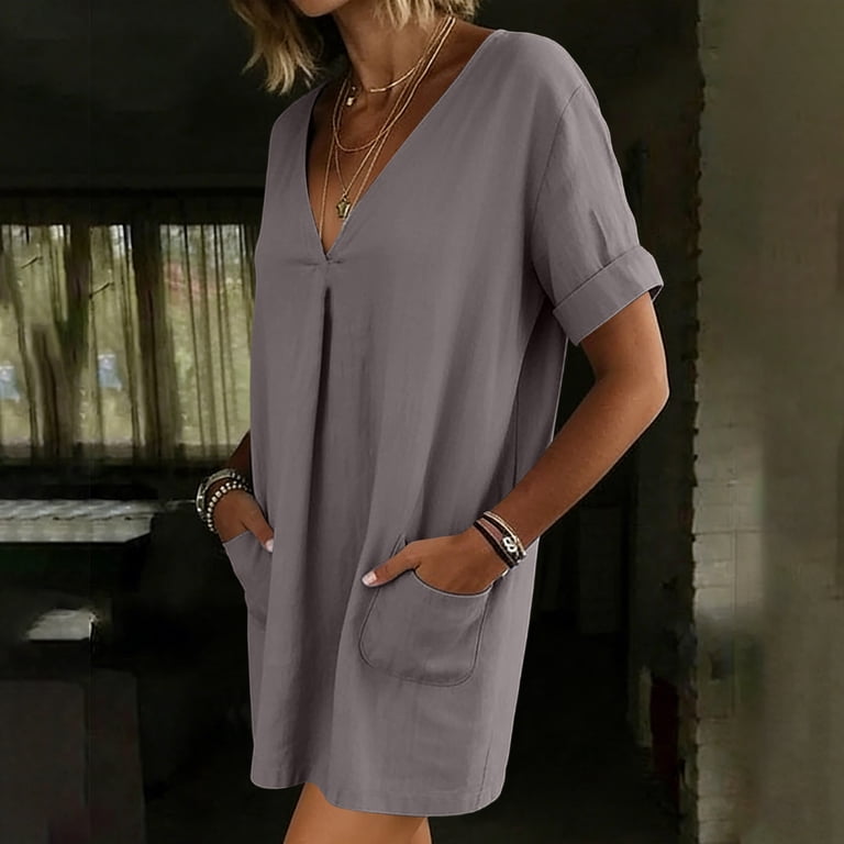 modest mini dress Cotton With Sleeves for Woman, Casual Dress, Dress, Short Summer Dress, Natural Fabric, Dress for the Office, Pockets delicate printed overlay How To Make a Short