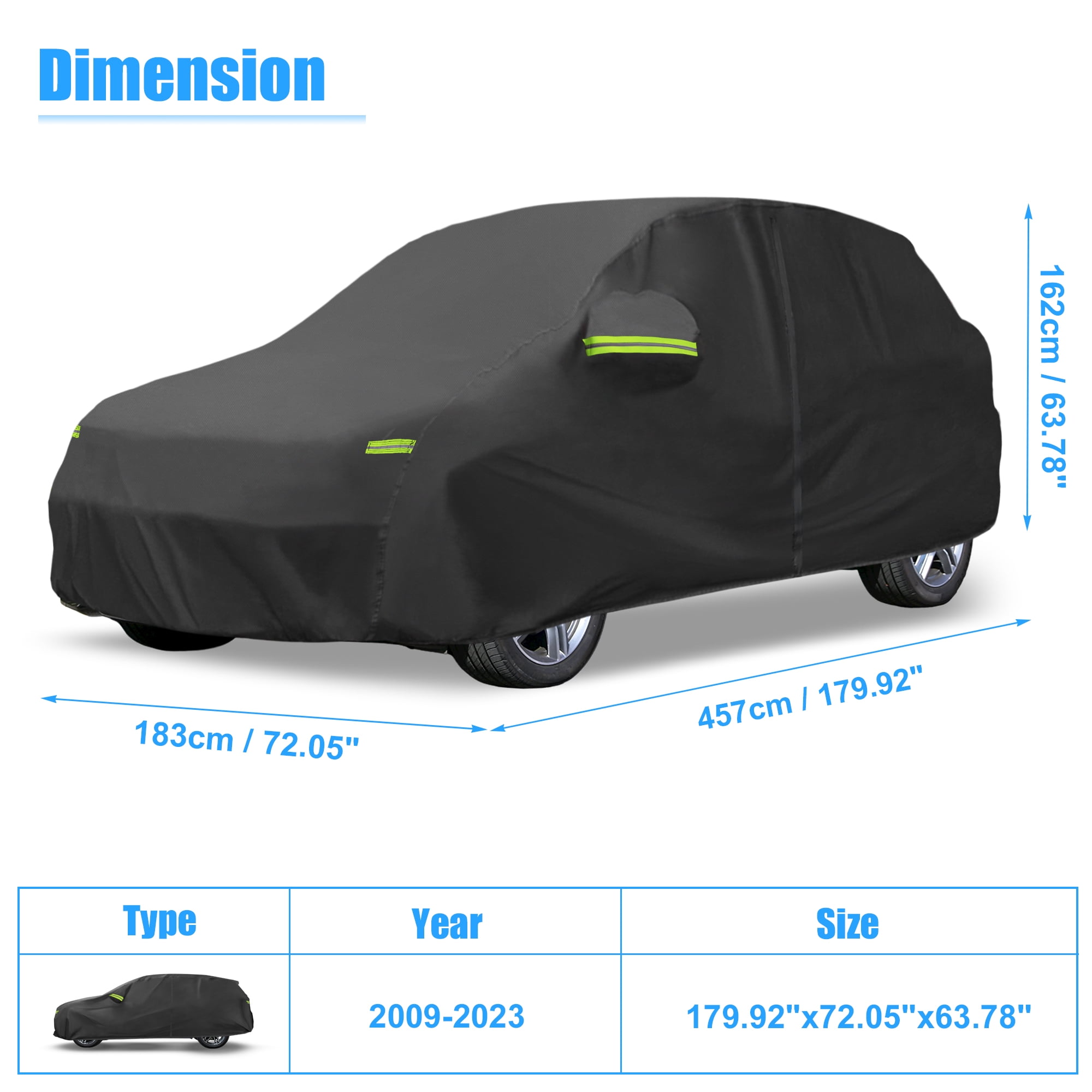 Unique Bargains Outdoor Full Car Cover All Weather Protection with Zipper Black Black 179.92"x72.05"x63.78"