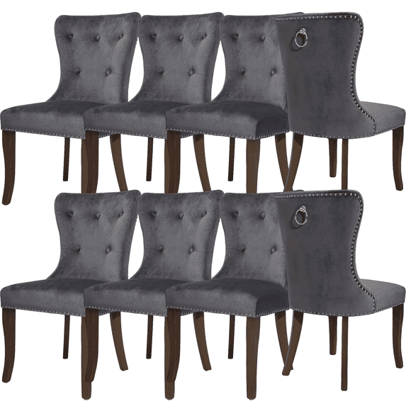 Modern Button Tufted Upholstered Dining Chairs with Nailhead Trim and Back Ring Pull, Dining Room Chairs Tufted Cushion Back Elegant, Accent Chairs with Solid Wood Legs (Set of 8)