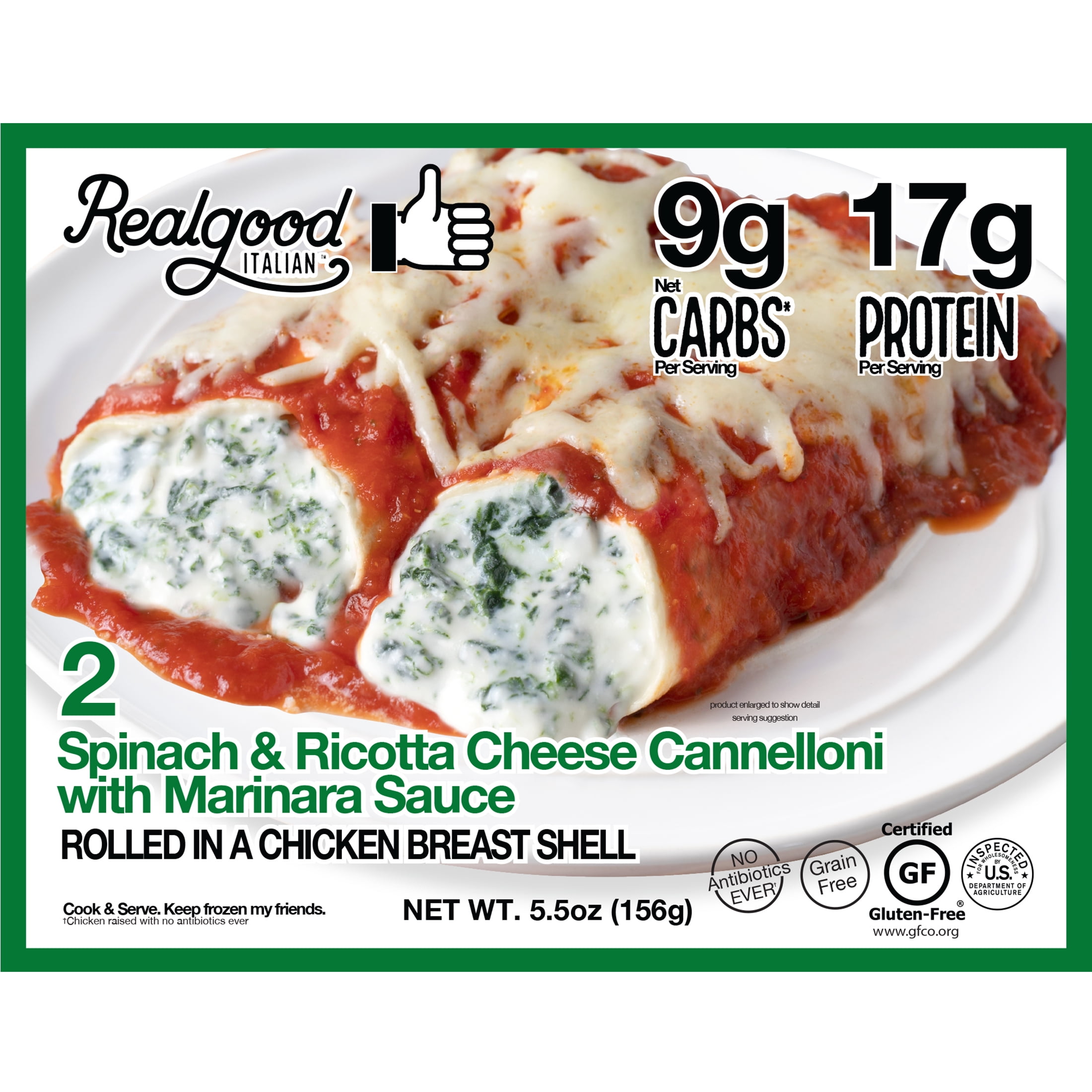 Real Good Foods Spinach & Ricotta Cheese Italian Style Entrée, 5.5 oz ...