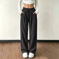 thumbnail image 2 of ZHYou No Boundarie Corduroy Pants for Women Ribbed Knit Drawstring High Waist Wide Leg Loose Casual Trousers with Pockets,Black,Size M, 2 of 7