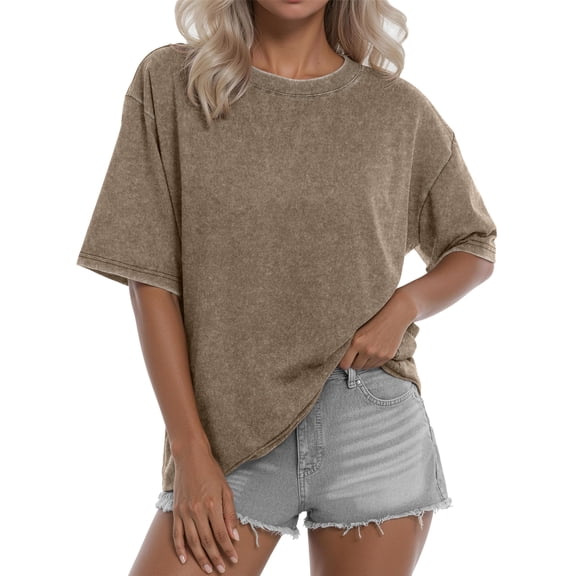 Sundazz Oversized T Shirts for Women Cotton Vintage Acid Wash Tees Baggy Shirts Trendy Casual Tops