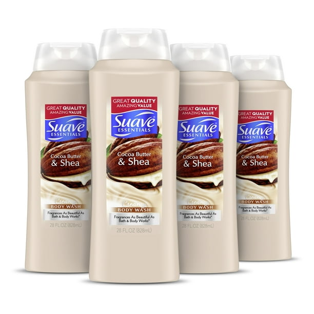 (4 Pack) Suave Essentials Body Wash Creamy Cocoa Butter and Shea, 28 oz
