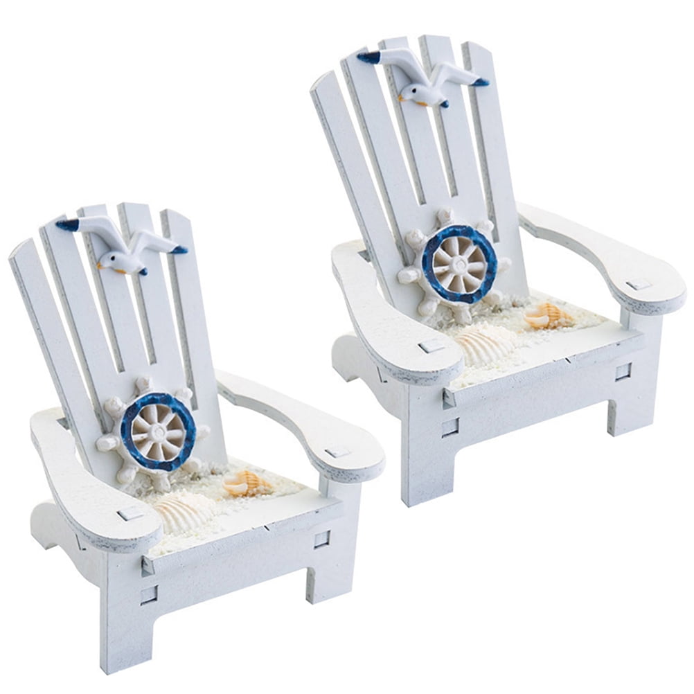 2pcs Home Decor Mini Beach Chair Ornaments Wood Miniature Mediterranean
