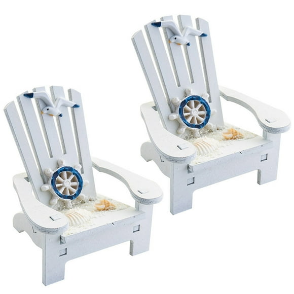 2pcs Home Decor Mini Beach Chair Ornaments Wood Miniature Mediterranean Beach Chair