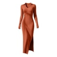 thumbnail image 6 of Levmjia Women Solid Ribbed Maxi Dress Knit Turn Down Collar Long Sleeve Slim Fit Stretchy Soft Elegant Bodycon Dress Daily Dating Party Office, 6 of 6