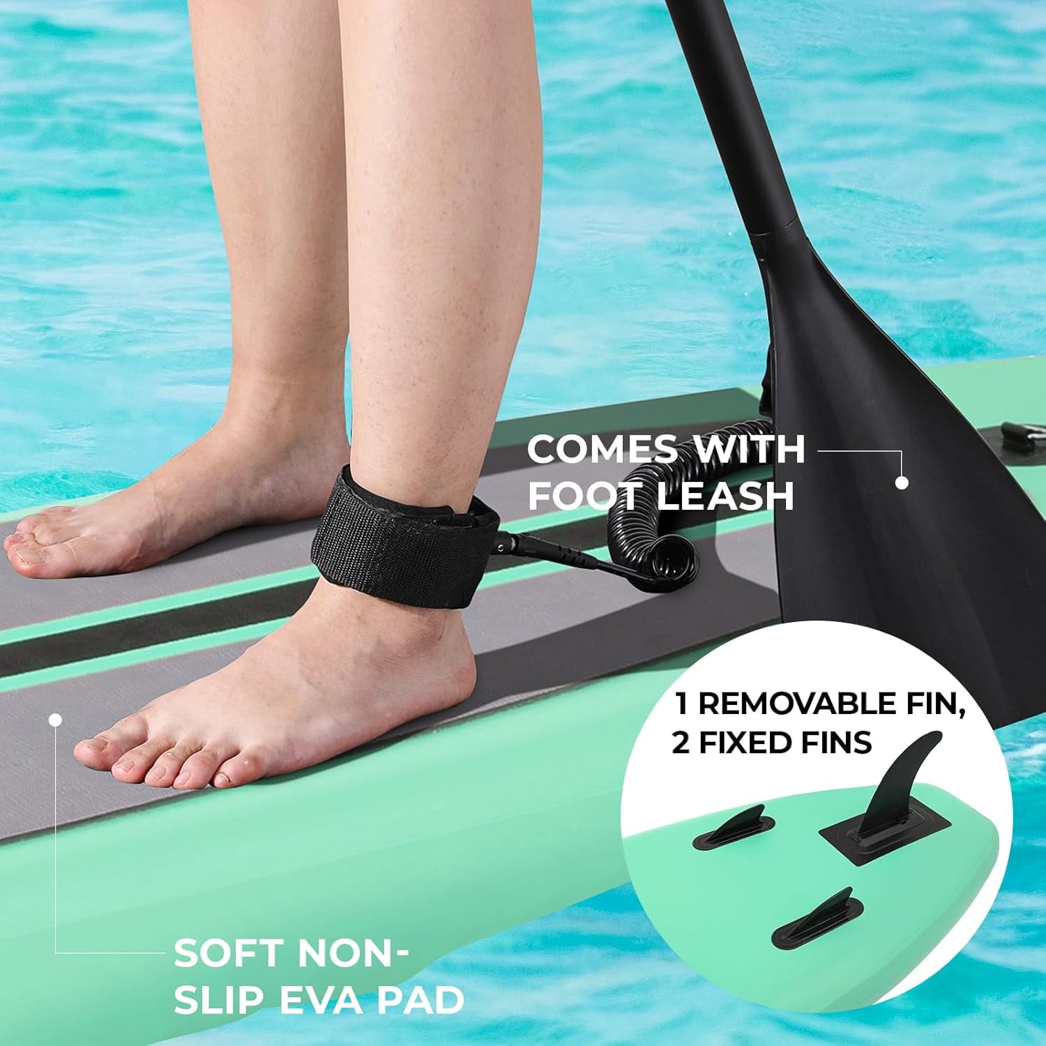 Pirecart 12' Inflatable Stand up Paddle Board 6'' Thick SUP Paddle Board W/ Adjustable Paddle, Hand Pump, Green
