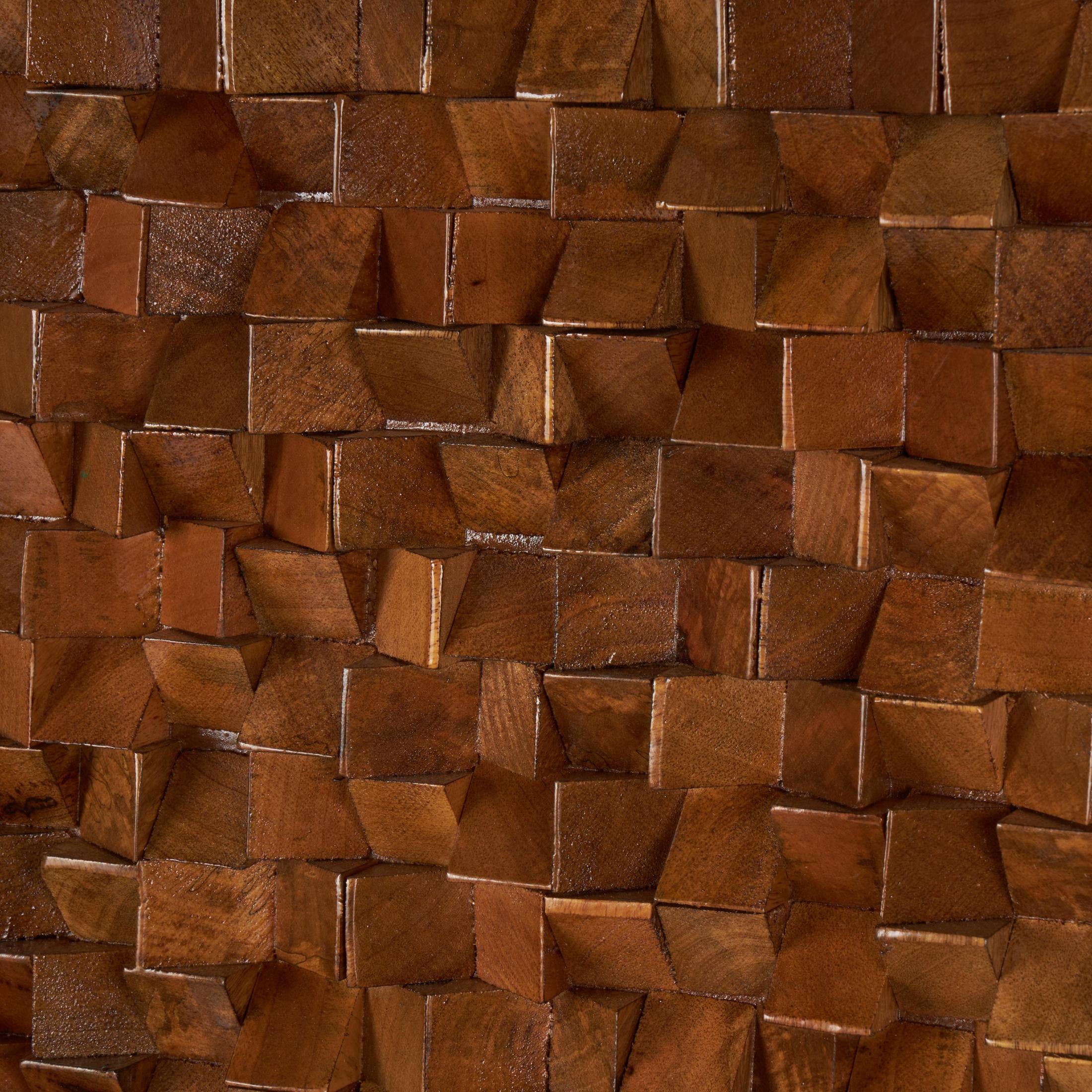 DecMode Brown Mango Wood Handmade 3D Cube Inspired Geometric Wall Decor