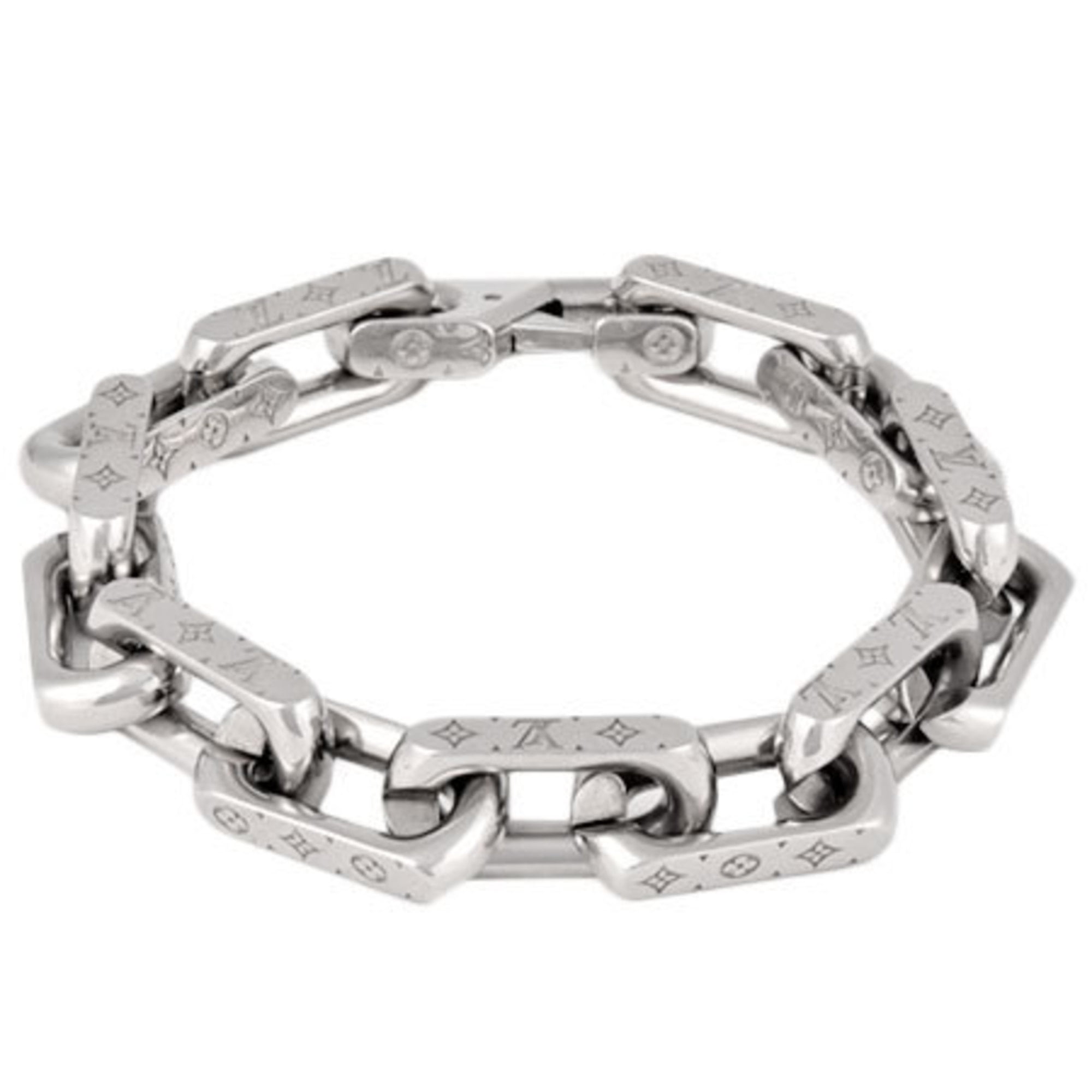 Louis Vuitton Monogram Chain Bracelet Silver Metal. Size L