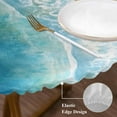 thumbnail image 4 of Abstract Waves Round Fitted Table Cover Spray Blue Ocean Seaside Watercolor Waterproof Table Cloth with Elastic Edge Wipeable Tablecloth for Picnic Camping Party Fits 36"-44" Diameter, 4 of 8