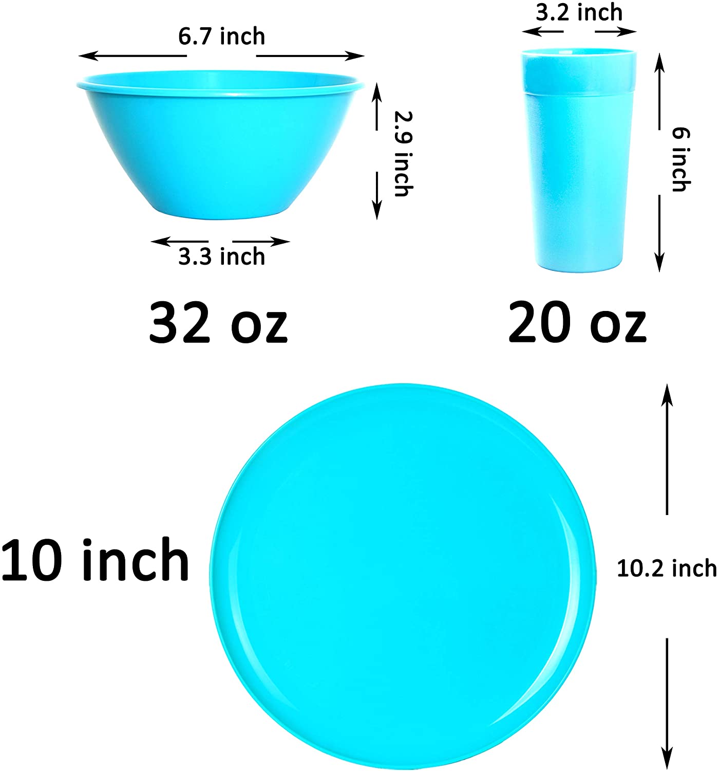 Youngever 18 Piece Plastic Kitchen Dinnerware Set, Plates, Dishes, Bowls, Cups, Service for 6 (Rainbow Colors)