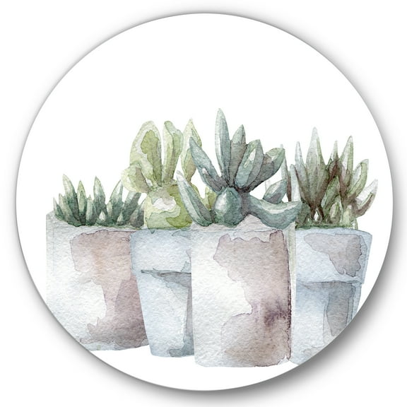 Designart 'Succulent and Cactus House Plants III' Farmhouse Circle Metal Wall Art 36x36 - Disc of 36