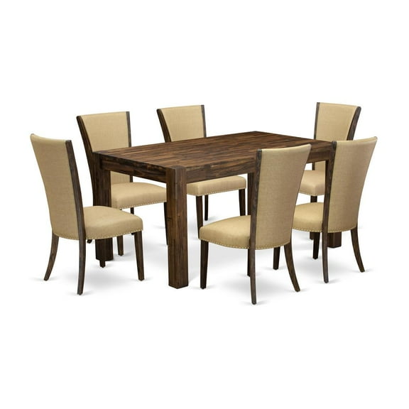 East West Furniture Celina 7-piece Wood Dining Set in Jacobean Brown
