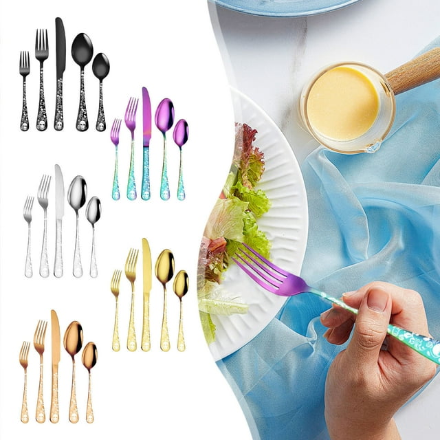 Stainless Steel Cutlery Set | Gothic Skull & Floral Handles | Matte Black Finish | Knife Fork Spoon Set | Rust Resistant | Easy Clean | 5 Piece Dining Flatware Set | Unique Halloween Tableware