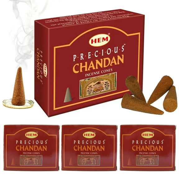 40 Hem Precious Chandan Incense Cones Genuine Scent Natural Sandalwood Fragrance