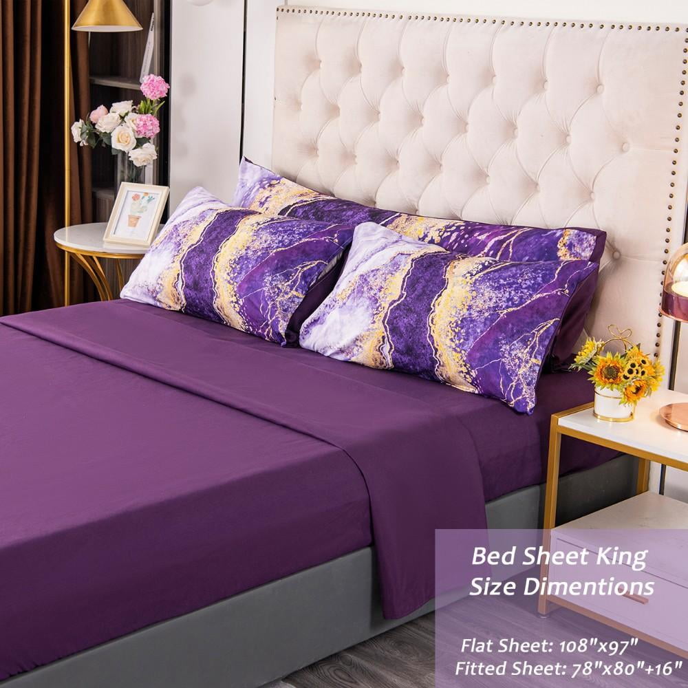 ZXJMHJ Full Size Comforter Set Purple,6 Pieces Watercolor Marble Colorful Bedding,Ultra Soft Purple Bed Set with Comforter and Sheets for All Season