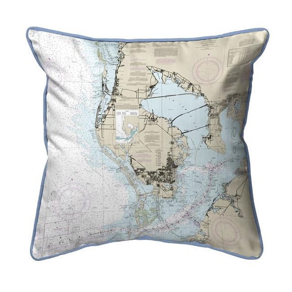 Betsy Drake ZP11412 Tampa Bay, FL Nautical Map Extra Large Zippered Indoor & Outdoor Pillow - 20 x 24 in.