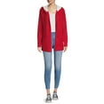 thumbnail image 2 of No Boundaries Juniors Cardigan Sweater with Faux Sherpa Hood, 2 of 5