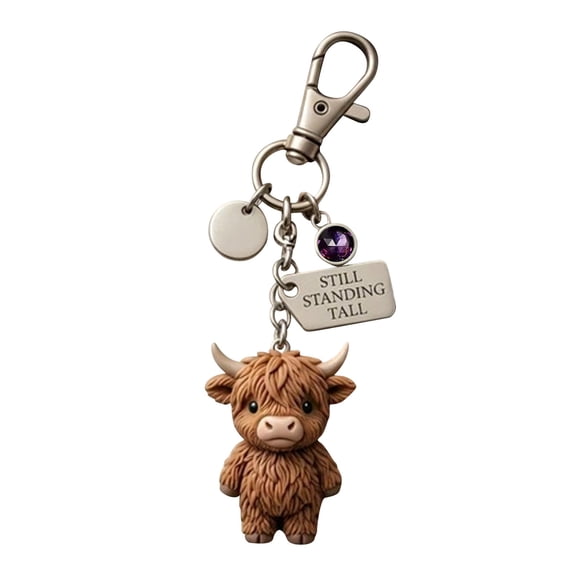 A Little Highland Cow for You Keychain, Emotional Support Highland Cow Keychain, With Inspirational Card for Friends Gift, B