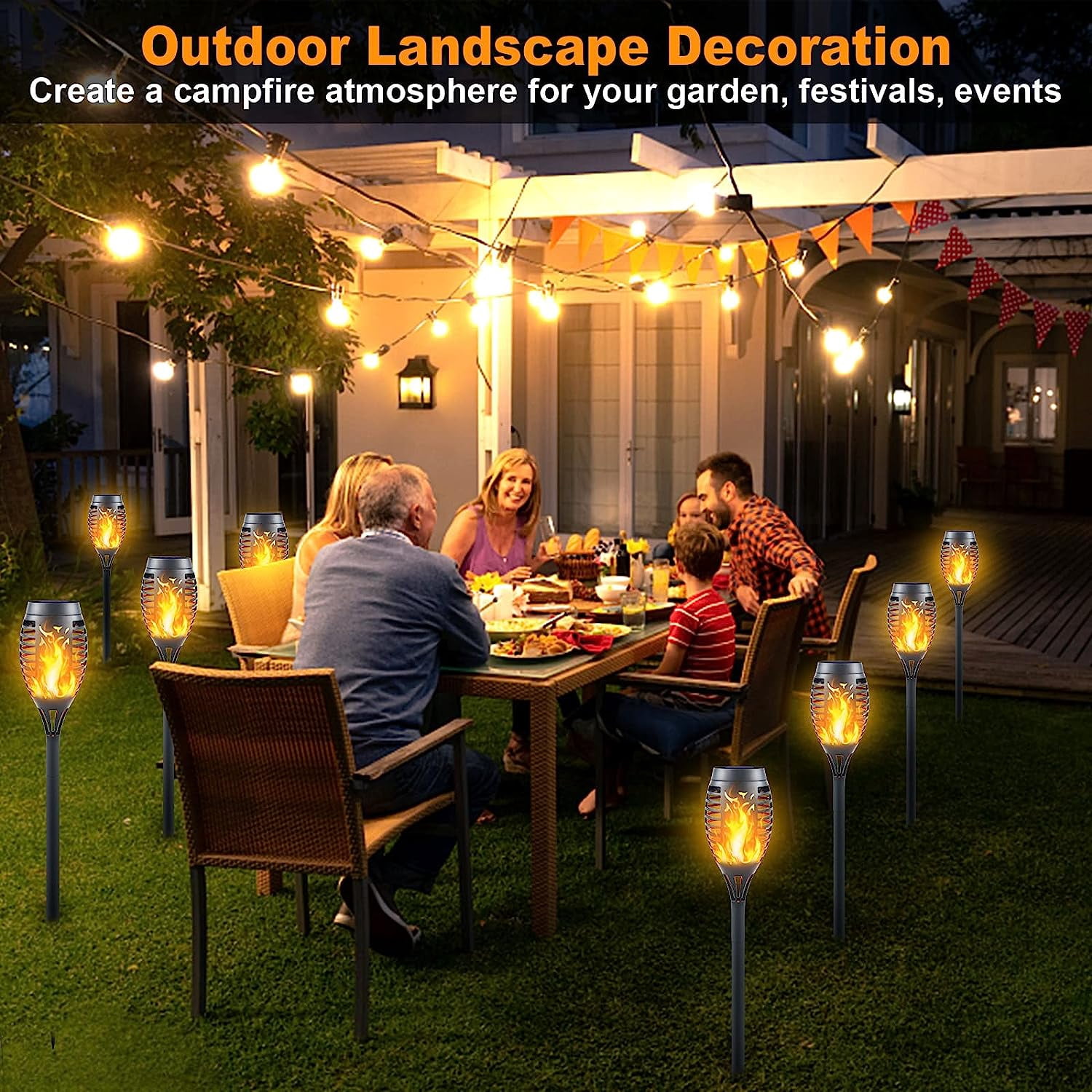 Ele-mall2024 Solar Tiki Torches, Flickering Flame & Waterproof, Solar Powered, 12-Pack