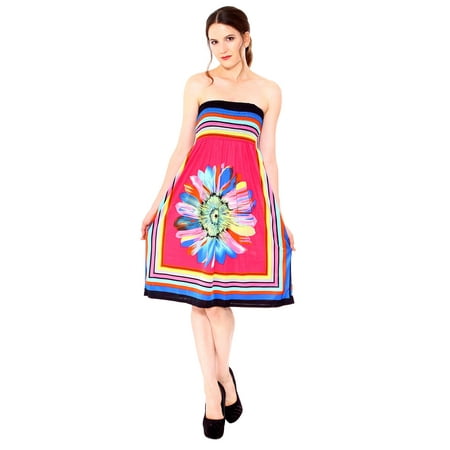 - Women Summer Flower Print Halter Tube Top Dress Beach Dress Sundress