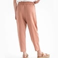 thumbnail image 3 of Pantalones casuales de mujer Color puro botón cintura elástica pantalones largos sueltos para mujer para uso diario al aire libre Rosa XL, 3 of 5
