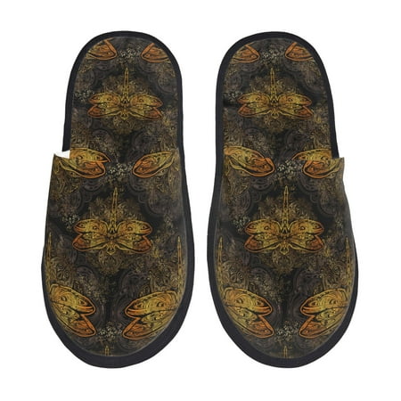 Balery Gold Dragonfly Mandala Slient Indoor Furry Fleece Comfort House Shoes Soft Non-Slip Home Shoes Cotton slippers House Slippers-- Medium