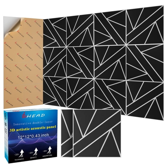 Paneles de pared insonorizados BSHEAD, paquete de 12 unidades, 30 x 30 x 1,1 cm, 0,41 kg/m³
