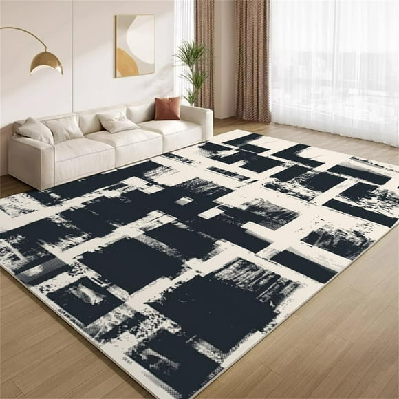 Abstract Geometric Area Rugs, Black White Vintage Texture Carpet, Washable Non Slip Low Pile Soft Rug for Living Room Bedroom Entry Decor Mat 3ftx4ft