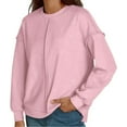 thumbnail image 2 of ManxiVoo Exposed Seam Detail Pullover Sweatshirt Women Loose Fit Knit Top Casual Comfortable Soft Daily Wear L Size Pink, 2 of 8
