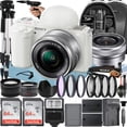 thumbnail image 1 of Sony Alpha ZV-E10 Mirrorless Vlog Camera with 16-50mm Lens + 2 Pack 64GB Memory Card + Flash + Tripod + Backpack + A-Cell Mobility Accessory Bundle (White), 1 of 1
