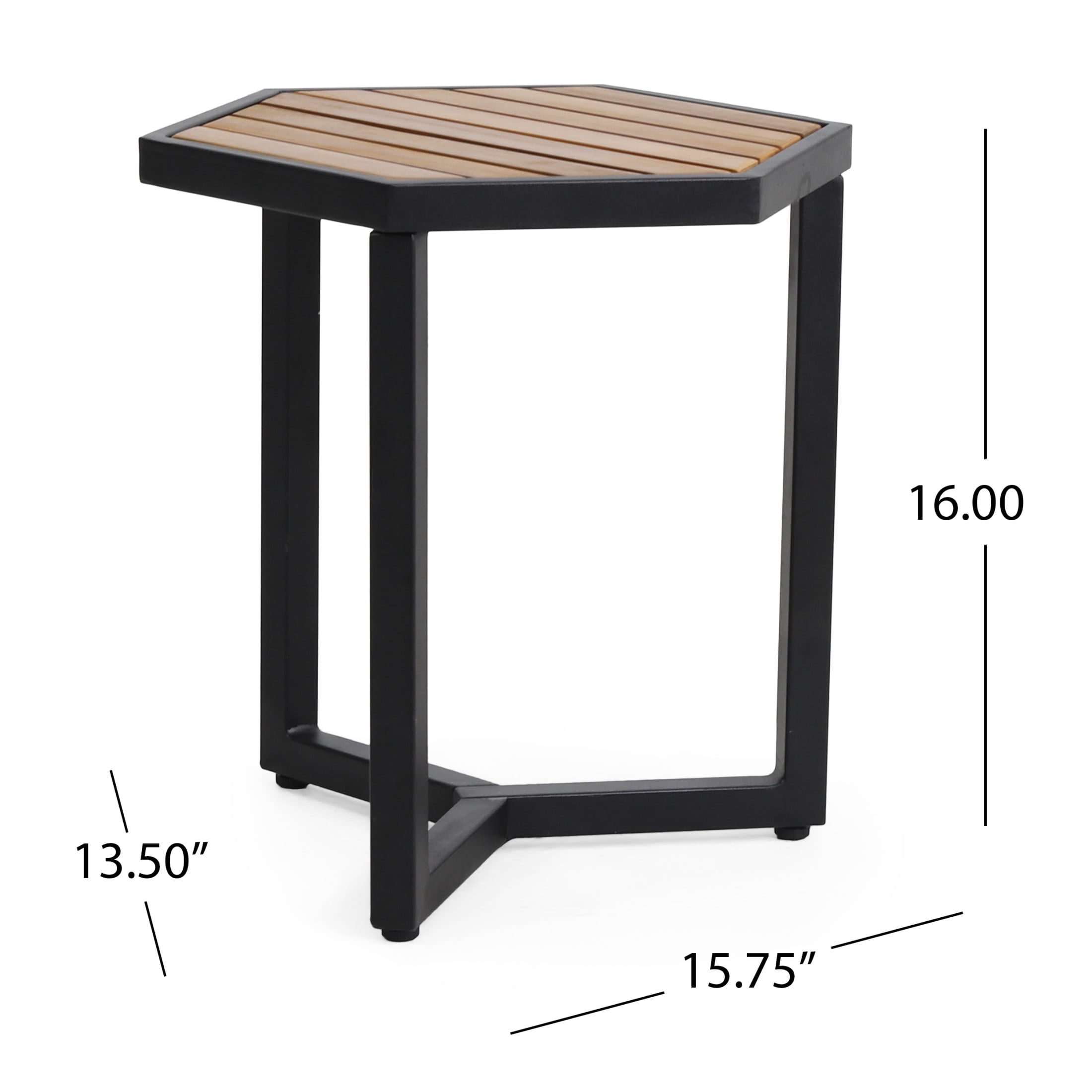Krosp Acacia Wood Outdoor Side Table, Teak and Black