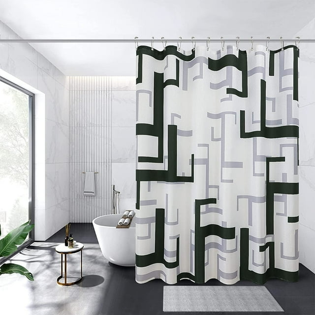 Shower Curtain with Modern Style, Waterproof Shower Curtain and Polyester Bath Curtain for Bathroom, Textured Fabric Shower Curtain Set with Hooks, Machine Washable, Dark Green 72 Inch