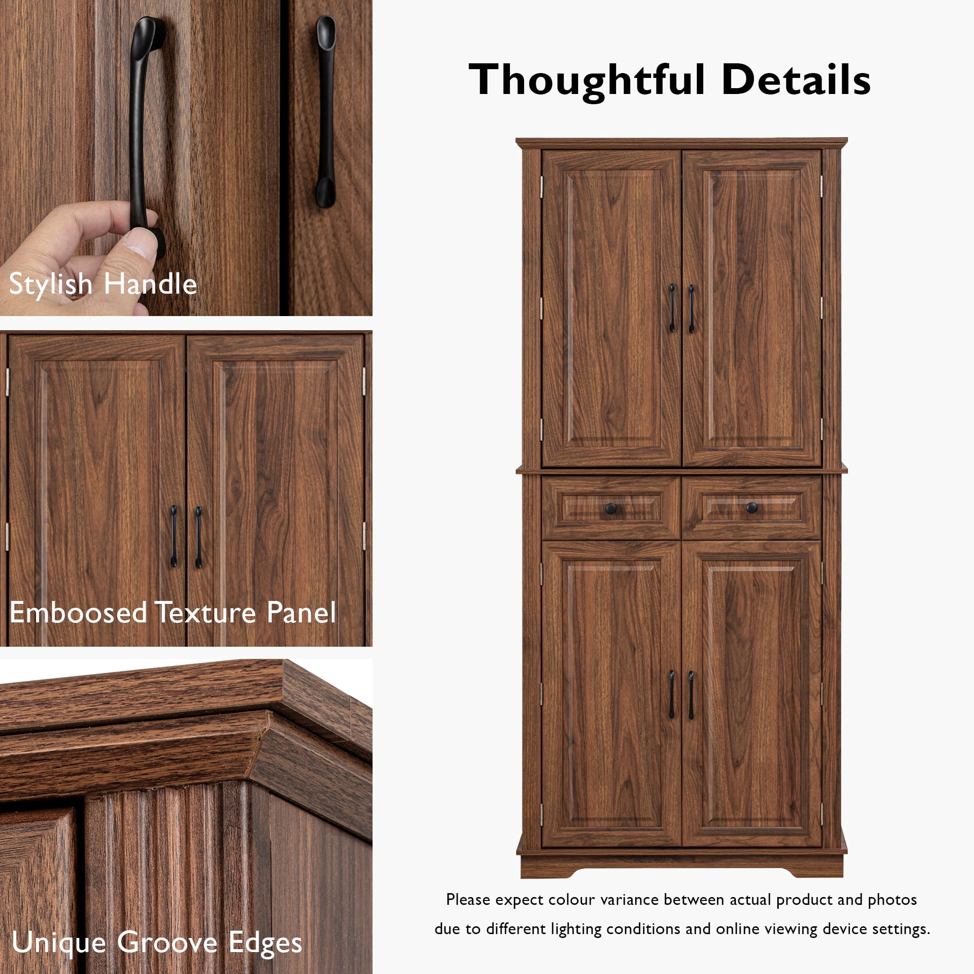 Mintazer 71" Tall Farmhouse Pantry Cabinet with Adjustable Shelves & 6 Door Shelves, Freestanding Storage Cabinet with 2 Drawers & 3 Pull-Out Organizers for Kitchen Dining Room Living Room, Brown