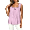 thumbnail image 5 of Erwazi Womens Square Neck Tank Top Button Wide Strap Sleeveless Casual Trendy Top, 5 of 9