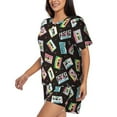 thumbnail image 2 of Naloa Colorful Retro Tape Women's Short-Sleeved Pajama Set, Loungewear, Summer pajamas, Breathable Cozy - XX-Large, 2 of 9