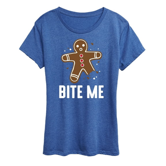 Instant Message - Bite Me Gingerbread Man Christmas- Women's Short Sleeve Graphic T-Shirt