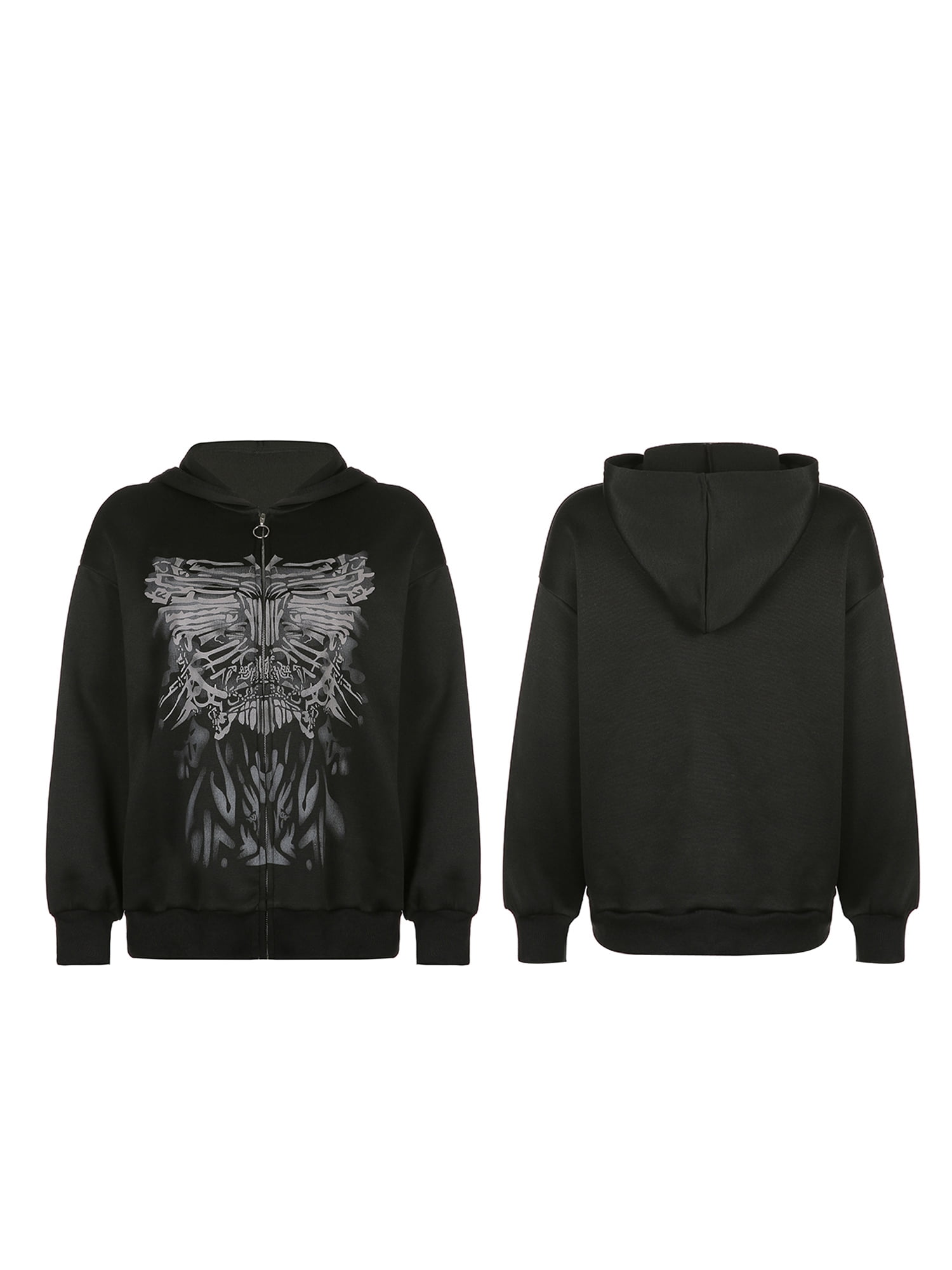 Sunisery Women Zip Up Hoodie Y2k Graphic Oversized Hooded Sweatshirt Jacket Grunge Fairycore Coats Harajuku Streetwear